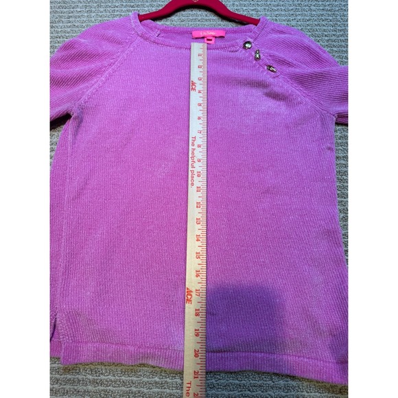 Lilly Pulitzer Pink Chenille Sweater Gold Shell Pineapple Palm Buttons Medium - Picture 10 of 10